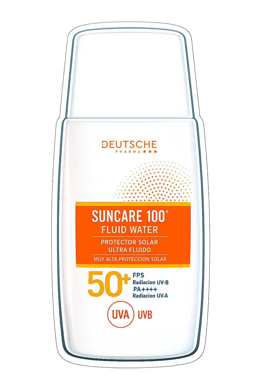 Sticker de producto Suncare 100 Fluid Water de Deutsche Pharma